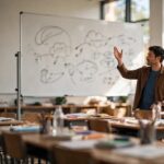 The faculty advantage: a teacher presenting marketing concepts in a bright classroom