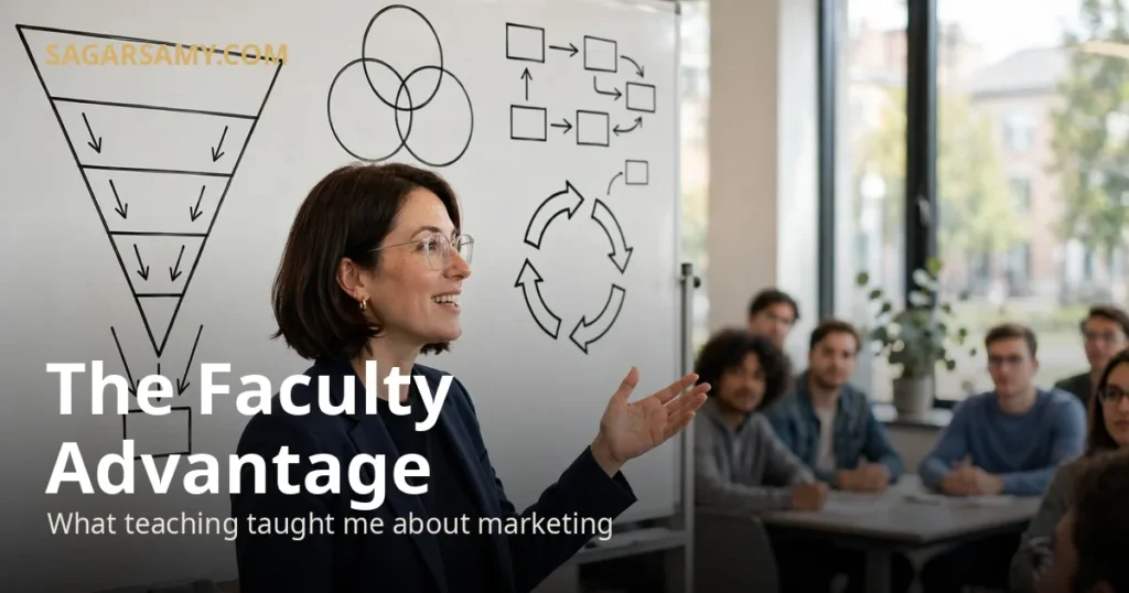 Lecturer presenting marketing concepts in bright modern classroom
