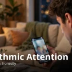 Entrepreneur watching short-form video on smartphone in warm living room