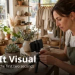 Small business owner filming product with smartphone in boutique shop