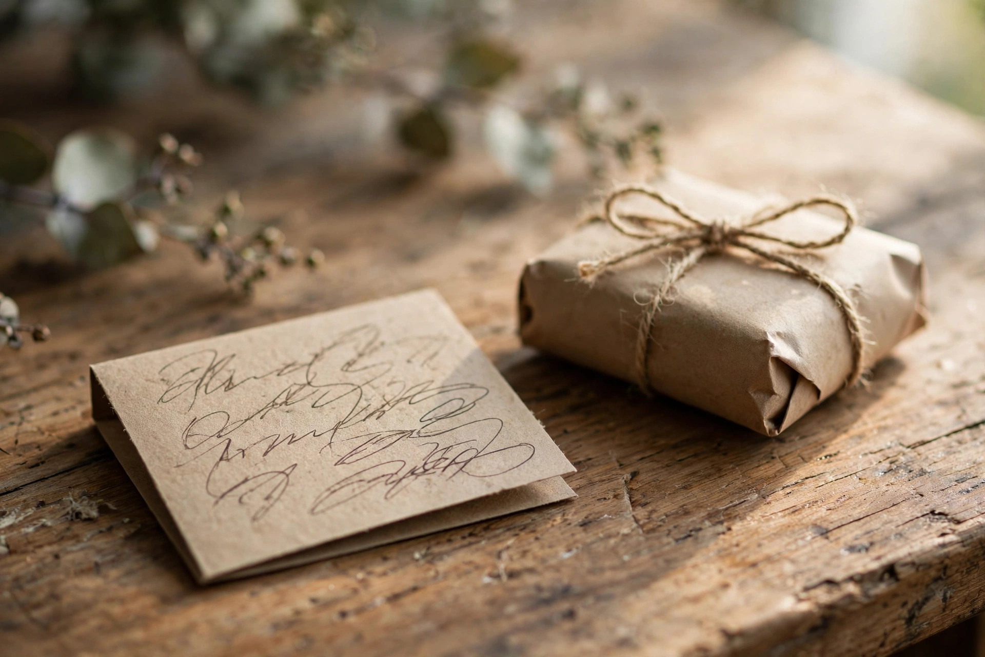 Small service gestures that build lasting customer loyalty Handwritten thank-you card beside a packaged small business order on a wooden table