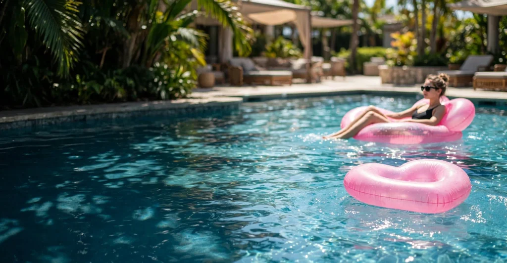Fire Pink Shop summer 2025 campaign case study cover, pink heart-shaped pool floats