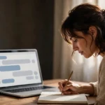 Prompt Engineering for Business: A Beginner's Playbook cover, woman writing AI prompts at a laptop by a window