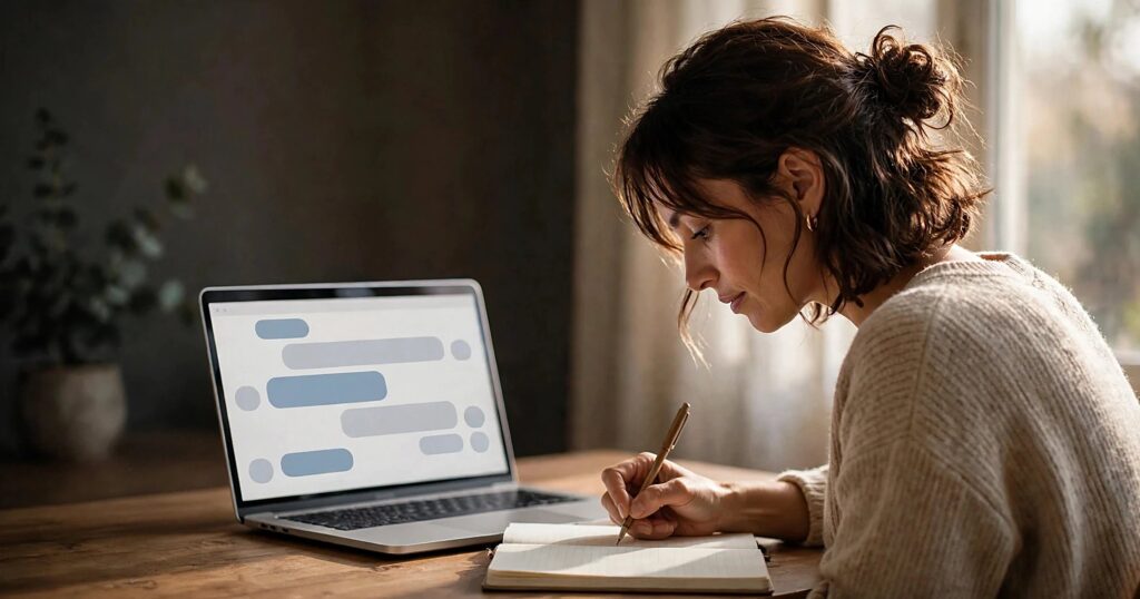 Prompt Engineering for Business: A Beginner's Playbook cover, woman writing AI prompts at a laptop by a window