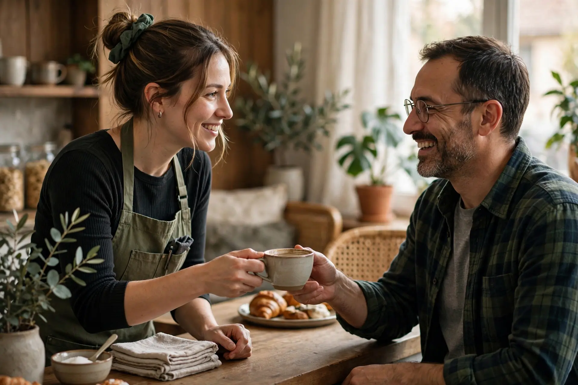 Remembering regular customers builds loyalty that outlasts algorithms Barista handing a coffee to a smiling regular customer in a neighborhood cafe