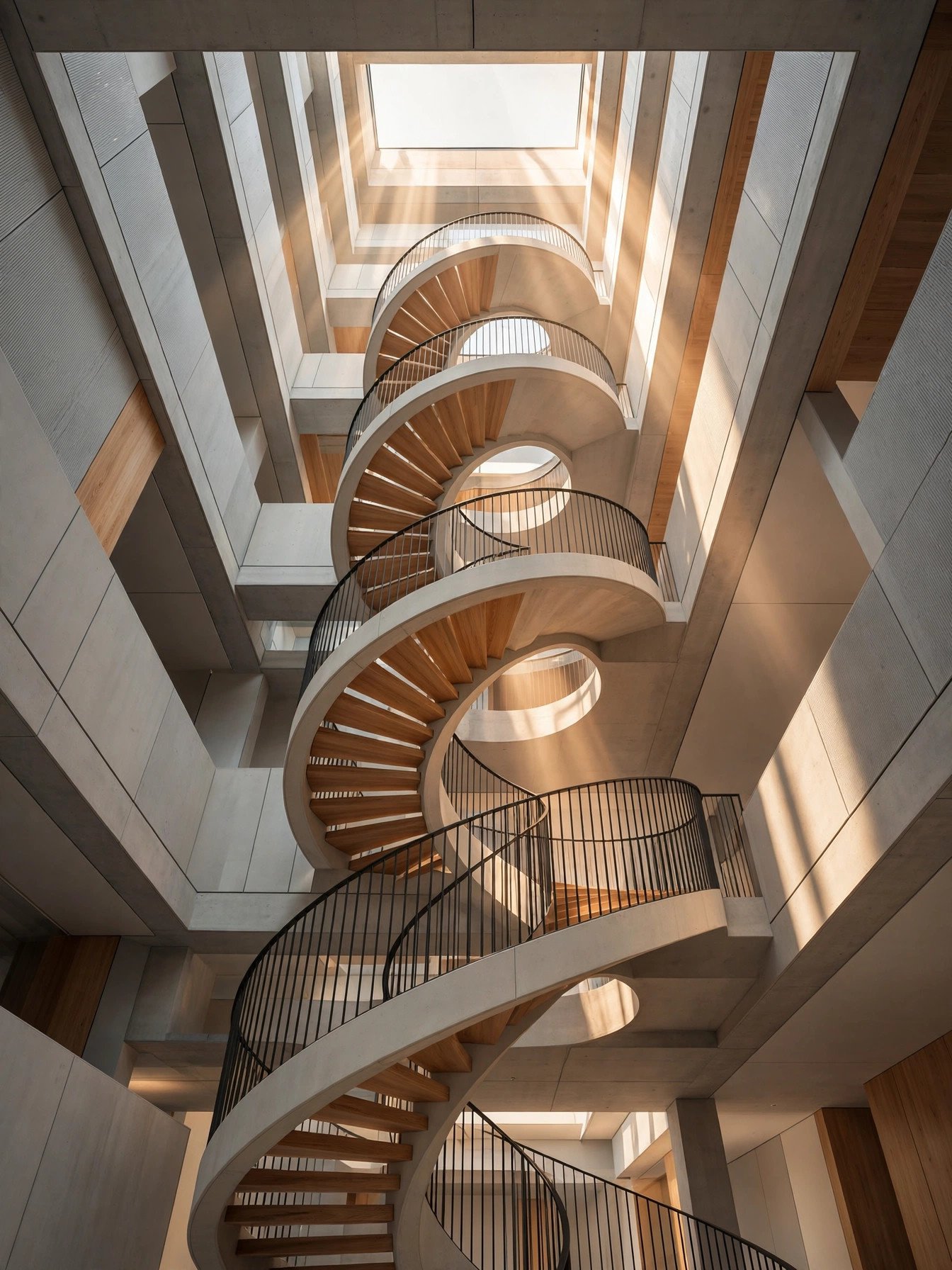 The five types of AI agents, from simplest to most advanced A spiral staircase viewed from below with light streaming from above, symbolizing the five levels of AI agent sophistication from simple reflex to learning agents