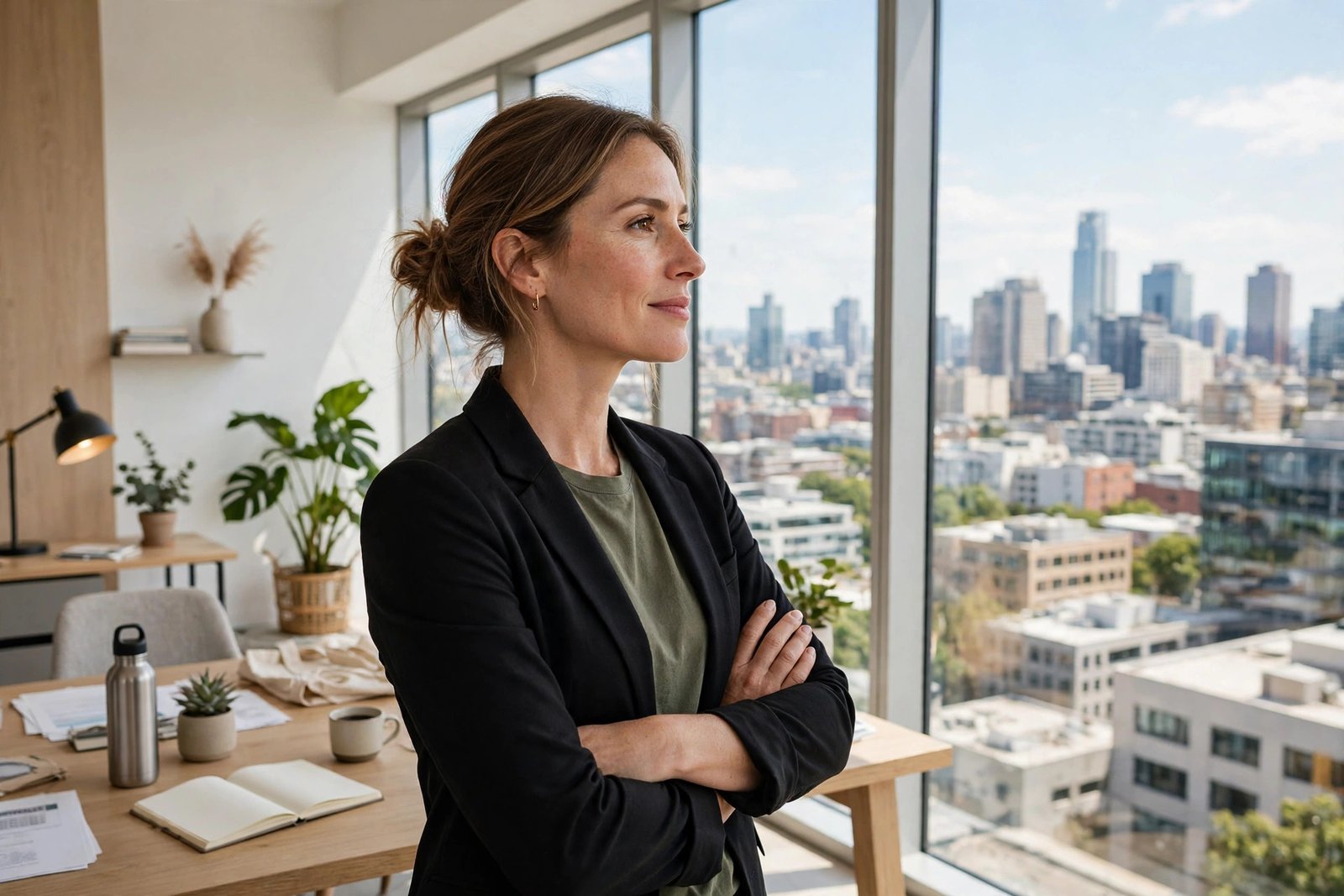 Ready for AI: what businesses should do right now A confident business owner standing in a modern office looking toward a bright window, symbolizing readiness for the AI future