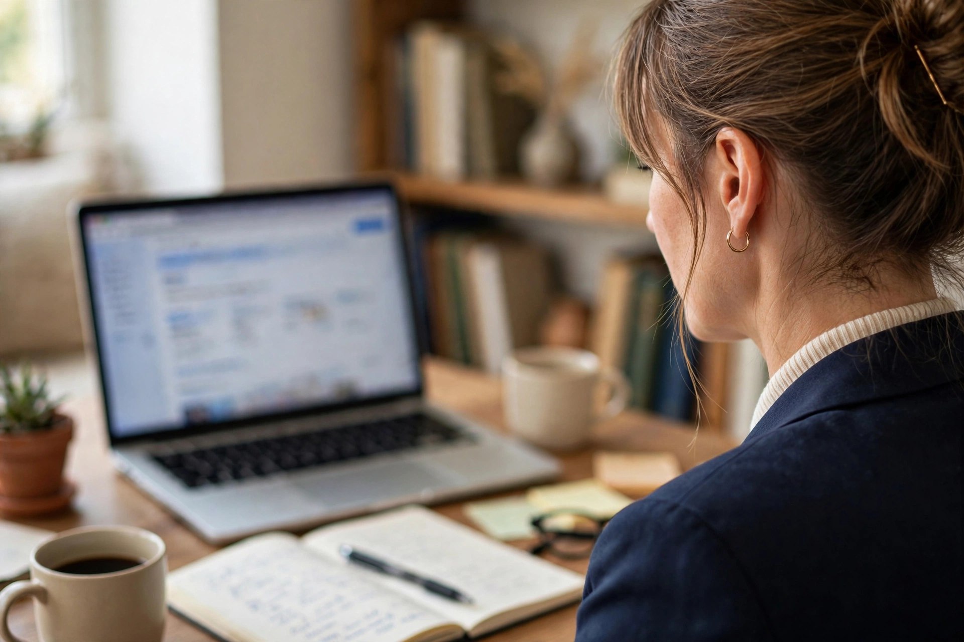 Checking your AI search visibility Business owner checking what Google's AI Overview says about her business