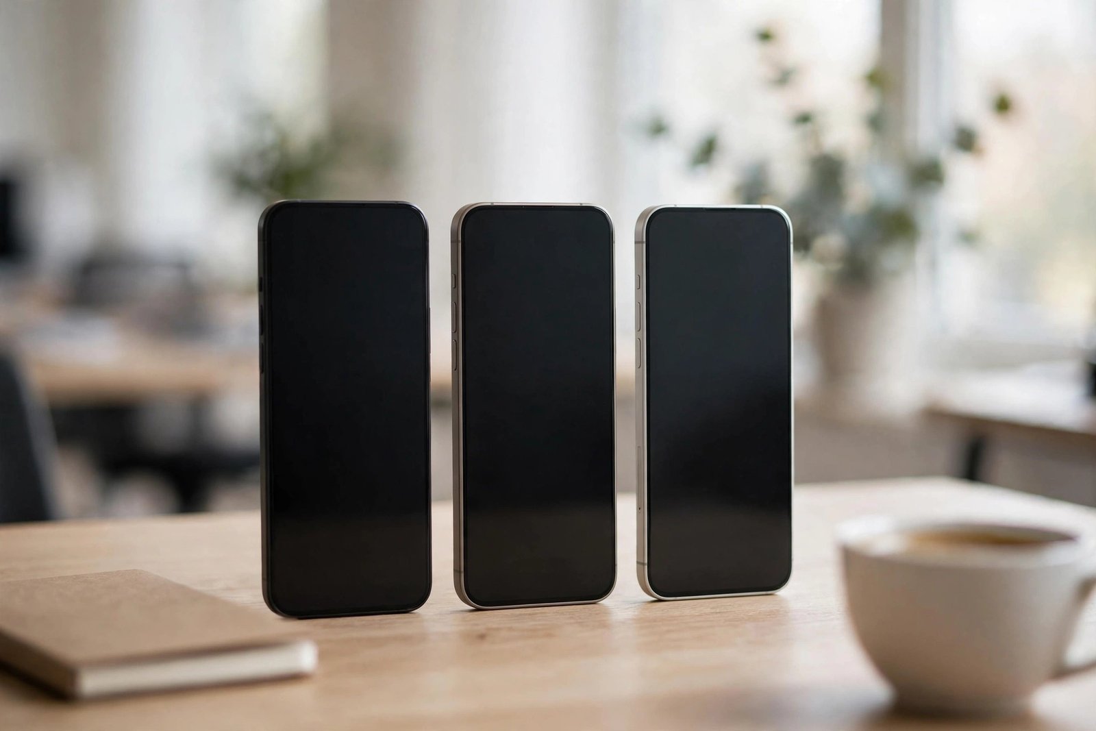 Three smartphones side by side representing OpenAI Dots, Meta Muse and xAI Grok Bot AI agents