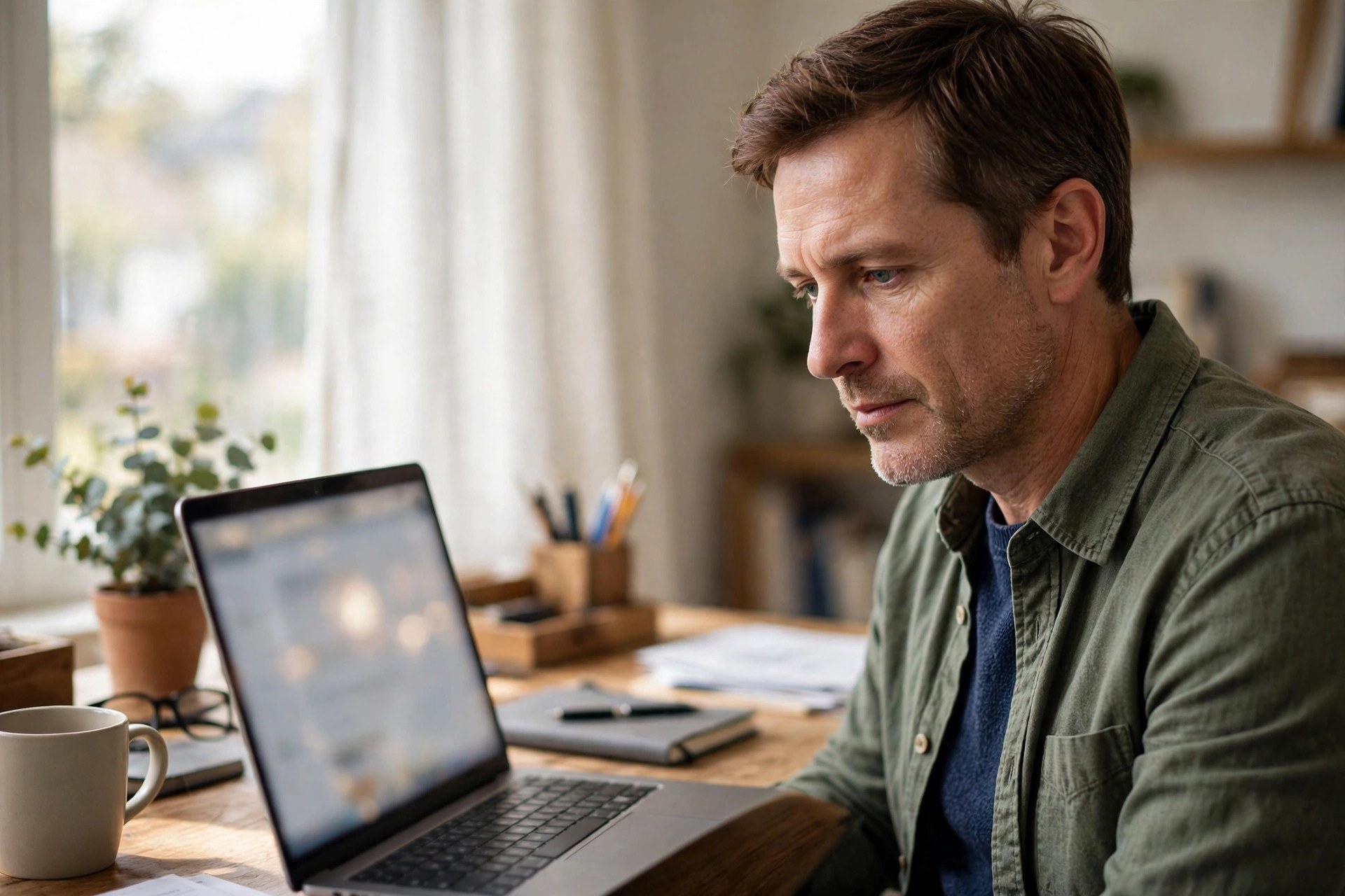 Reviewing an email draft before sending Business owner reviewing a marketing email draft on a laptop before sending